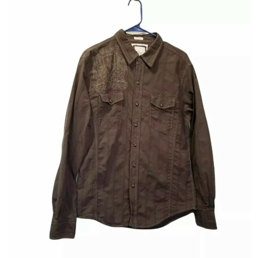 BKE‎ Buckle Brown Snap Shirt Mens Large Long Sleeve Slim Fit Western Rodeo